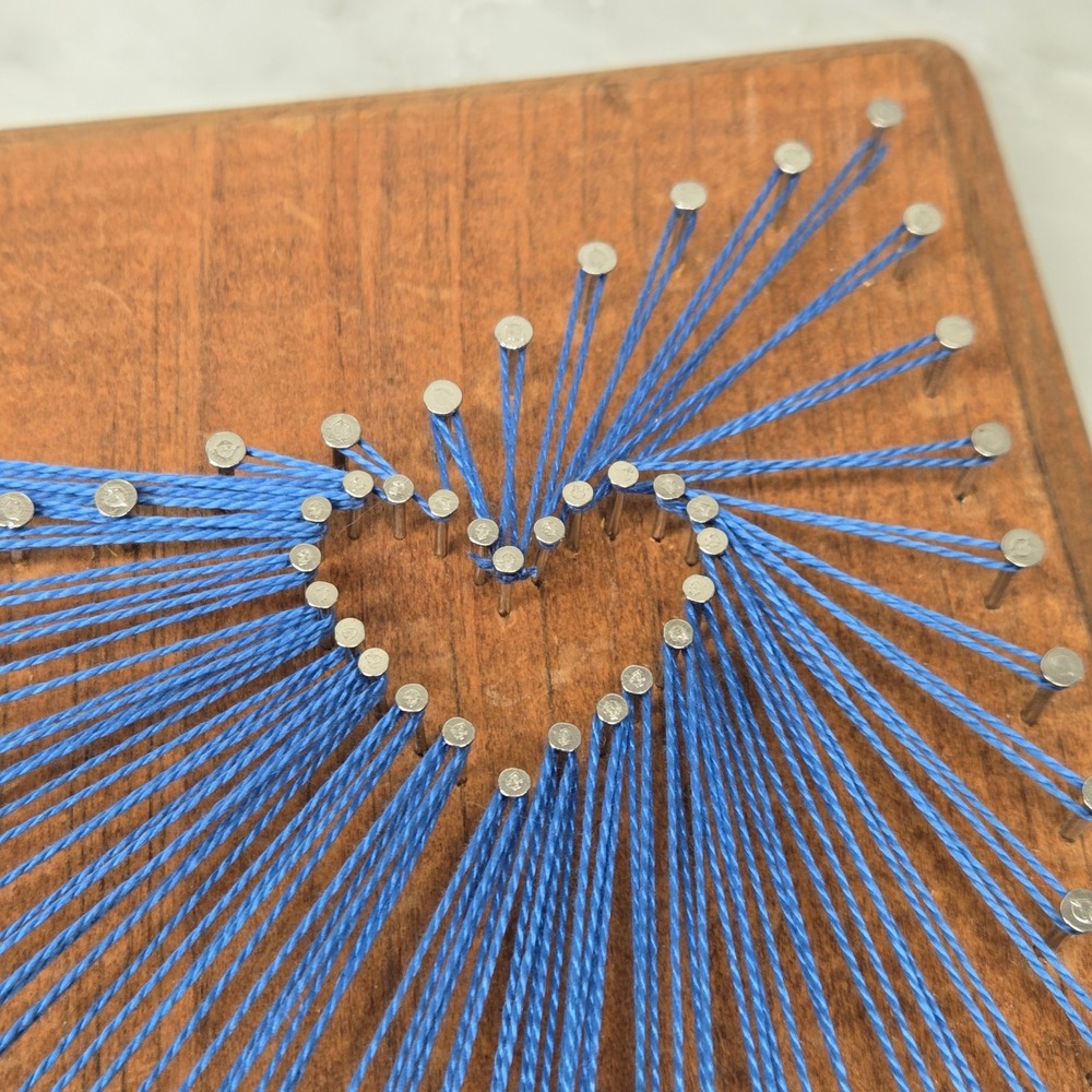 Handmade Blue Heart String Art of Ohio Wood Plaque Key Holder Wall Decor 3 Hooks - Picture 4 of 11